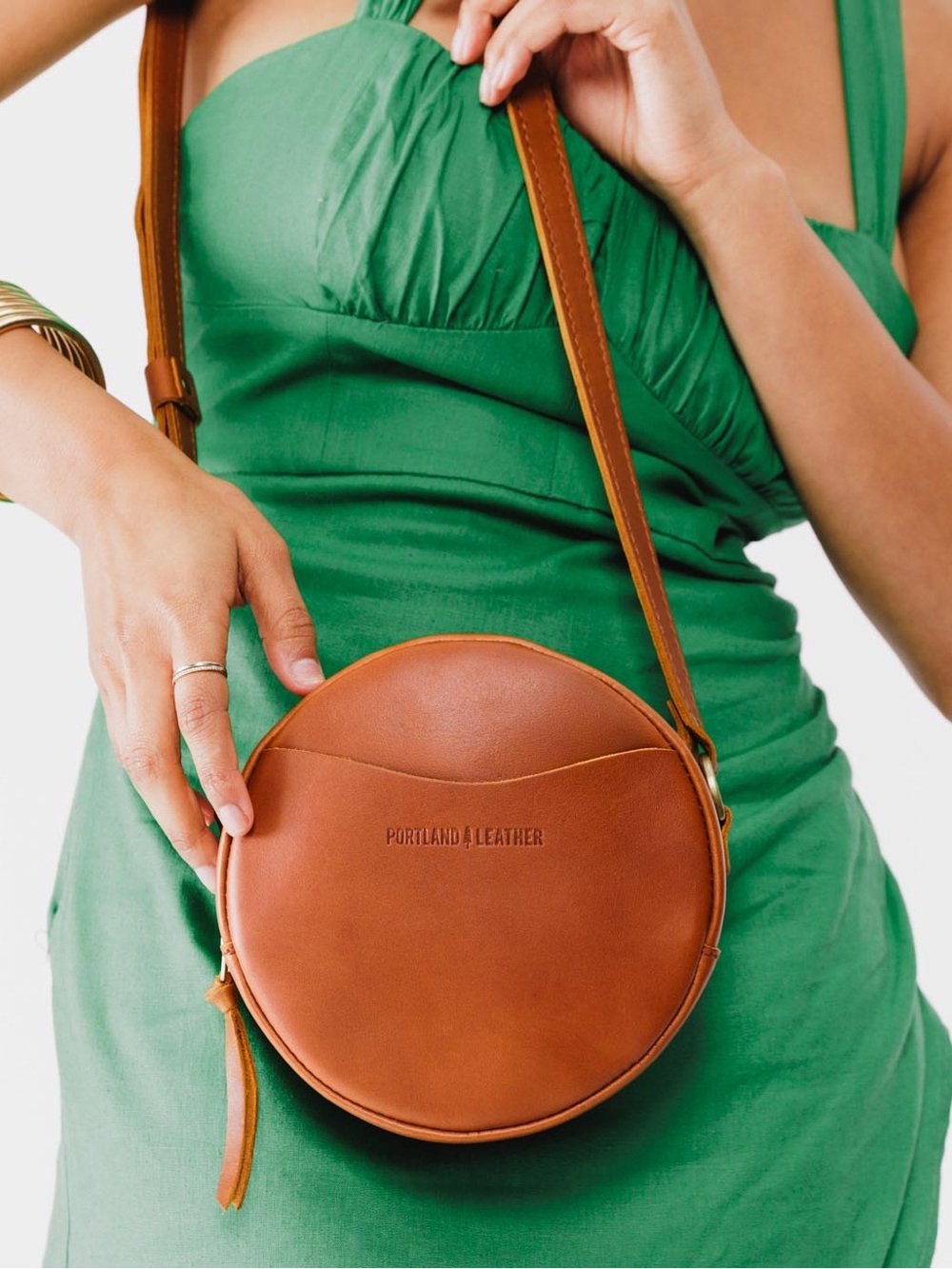 Portland Leather “Almost Perfect” Round Crossbody Bag Honey Small - Picture 2 of 6